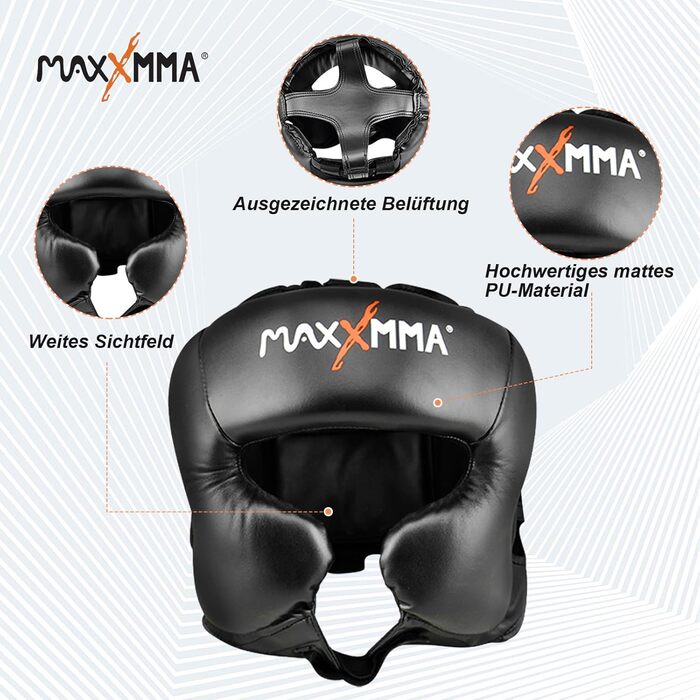 Головний убір MaxxMMA, розмір L/XL, бокс, MMA, тренування, кікбоксинг, спаринг, карате, тхеквондо, чорний