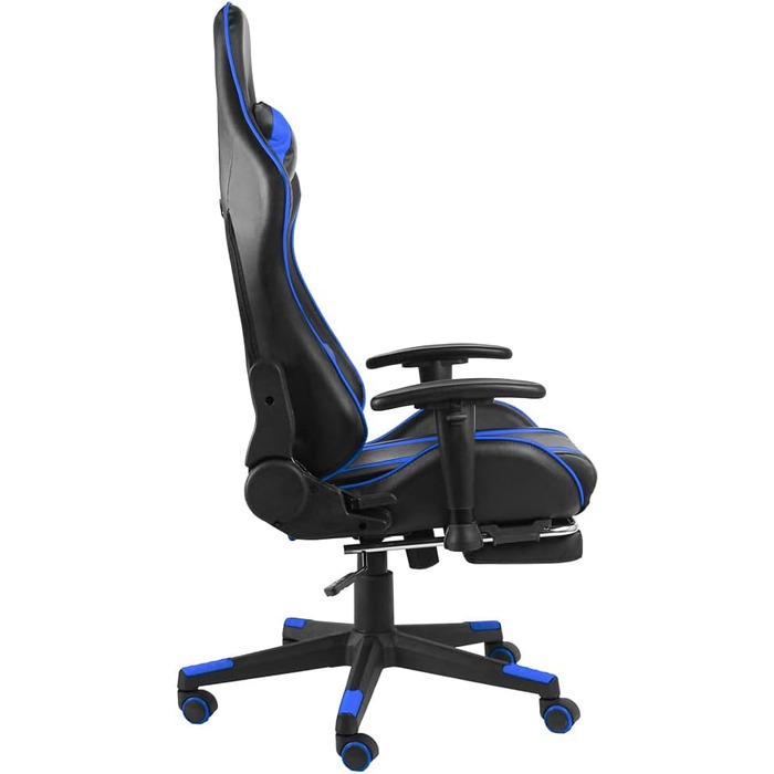 Ігрове крісло, обертове крісло, офісне крісло, з підставкою для ніг, синє, ПВХ