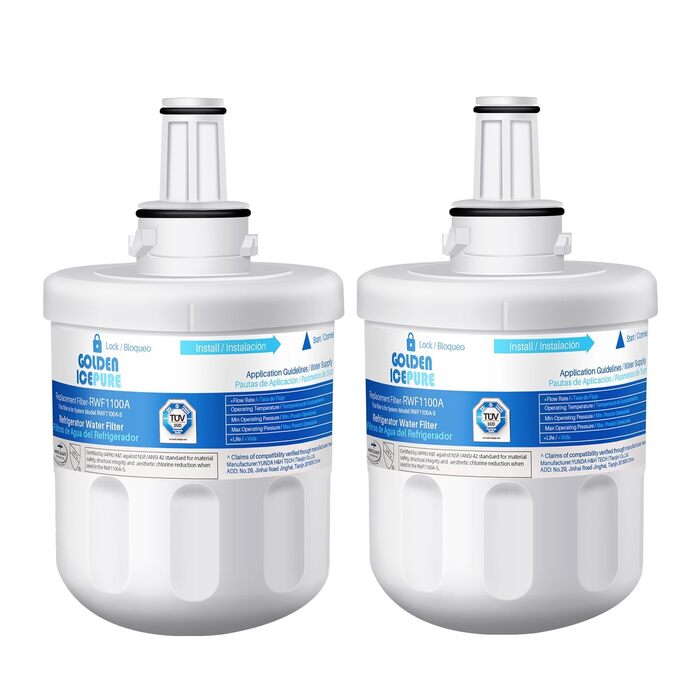 Фільтр для води холодильника GOLDEN ICEPURE, сумісний з Samsung DA29-00003F, DA29-00003G, Aqua Pure Plus Hafin, DA29-00003B, DA29-00003A, DA97-06317A, RFC1100A (2 шт., з наявним чеком) - RWF1100A (набір 2х1)