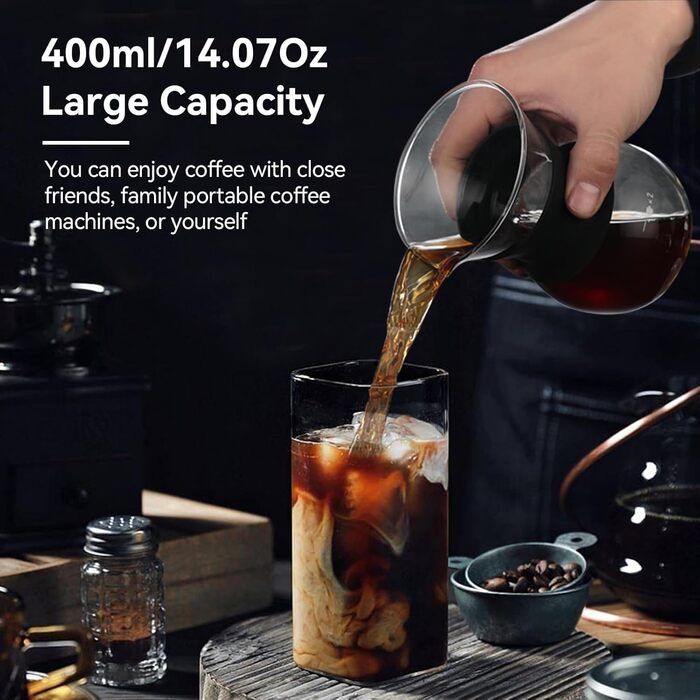 Крапельниця для кавоварки 400 мл, перелийте кавоварку, залийте кавоварку, ручний фільтр для кави з нержавіючої сталі зі скла з постійним фільтром