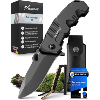 Складаний ніж BERGKVIST K9 (одноручний) - гострий кишеньковий ніж з суцільнометалевого корпусу для активного відпочинку та виживан