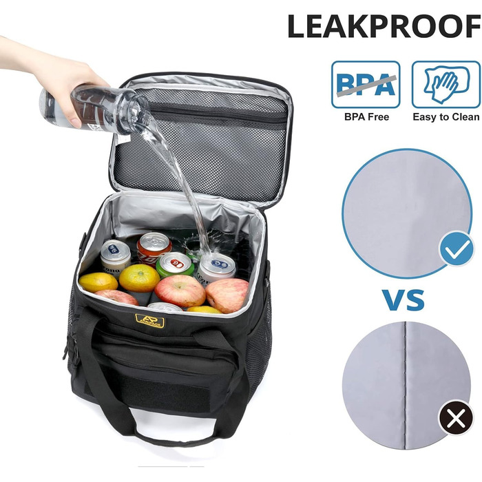 Тактична сумка для ланчу для чоловіків, утеплена та герметична сумка для ланчу з системою MOLLE, велика сумка-холодильник для дорослих, жінок та чоловіків регульована, ідеально підходить для роботи, пікніків, риболовлі та офісу, чорна