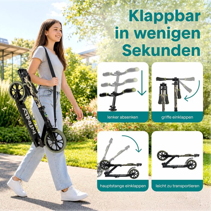 Дитячий самокат SereneLife Cityroller великі колеса, складаний, регулювання висоти, до 100 кг, камуфляж