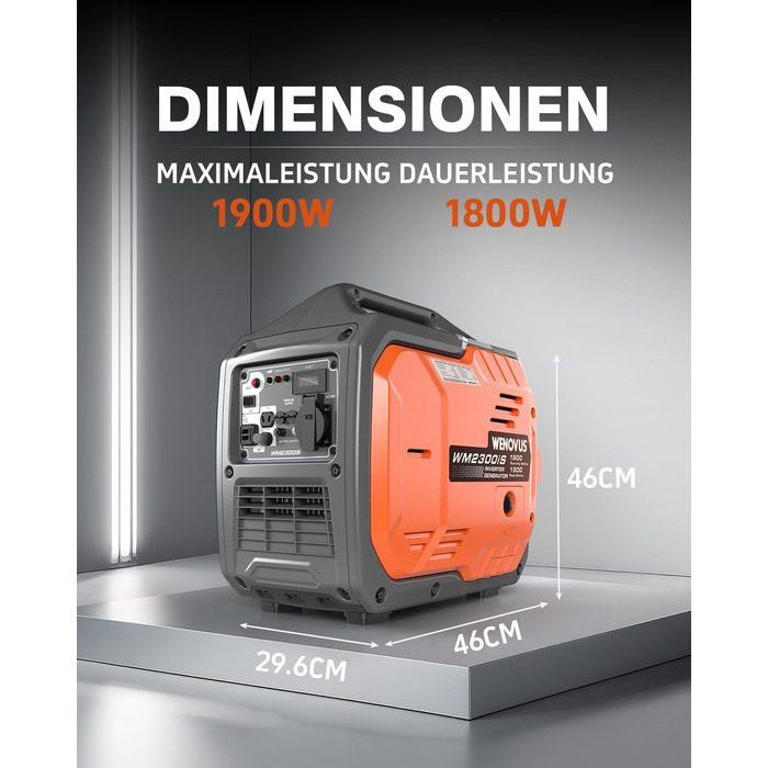 Надзвичайно тихий портативний 4-тактний генератор потужністю 1900 Вт з розеткою 230 В та USB-інвертором, бензиновий аварійний генератор для резервного живлення під час відключення електроенергії, ідеально підходить для кемпінгу, караванів, автофургонів та