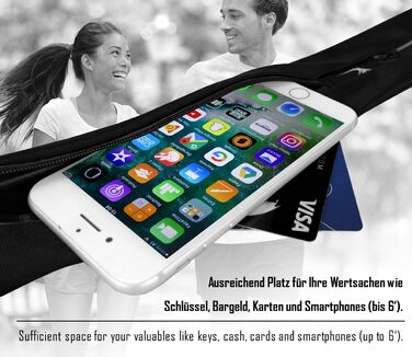 Пояс для бігу Fanny Pack Jogging - водонепроникний, регульований, 2 відділення для смартфона Key Money Headphones Плоска спортивна