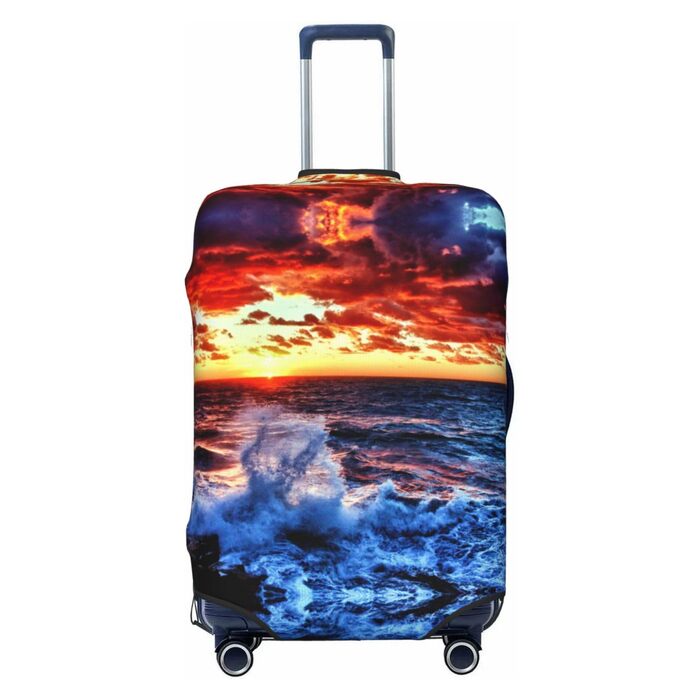 Чохол для валізи Морська бриза та схід сонця з принтом, еластичний захист від подряпин та пилу, чорний, розмір 85 см