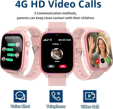 Смарт-годинник для дітей, дитячий смарт-годинник IP68 з GPS та телефоном, HD відеодзвінок, виклик SOS, шкільний режим, ігри, будильник, SIM-карта, мобільний телефон, водонепроникний смарт-годинник, подарунки для дівчаток та хлопчиків, чорний, 4G