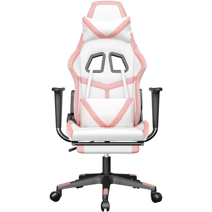 Геймерське крісло з підставкою для ніг, біла та рожева штучна шкіра