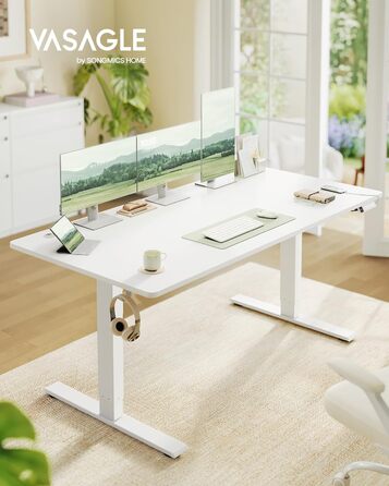 Стіл VASAGLE з регульованою висотою, 160 x 80 см, порт USB-C, подовжувач для зберігання, стіл для роботи стоячи, нагадування про тривале сидіння, 3 кнопки пам&39яті, для офісу, матово-білий LSD146WZ02 160 x 80 см матово-білий