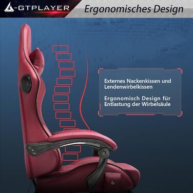 Ігрове крісло GTPLAYER, ергономічне ігрове крісло, крісло для столу, гоночне крісло для ПК з підставкою для ніг, динаміки, музика, офісне крісло, витримує до 150 кг