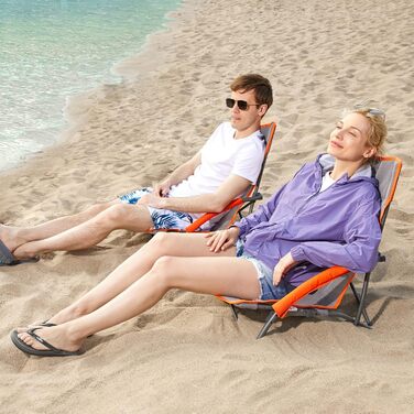 Складаний пляжний стілець Portal, легкий кемпінговий стілець, низькопрофільний, дихаюча тканина, вантажопідйомність 150 кг, портативний складний стілець з сумкою для перенесення та тримачем для напоїв для пляжу, саду, походів, сірий, 2 шт.