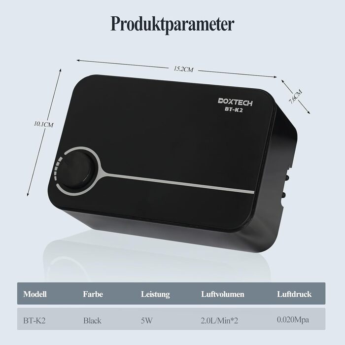 Повітряний насос Boxtech для акваріума - регульований кисневий насос для акваріумних риб, з подвійним виходом, 5 Вт 2 л/хв для акваріумів об&39ємом 10-150 галонів (лише повітряний насос)