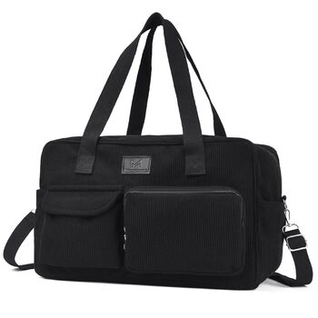 Вельветова дорожня сумка Micmores, жіноча спортивна сумка 20 л, сумка для підгузків на вихідні, ручна поклажа Ryanair 40x20x25, сумка для спортзалу, сумка для пологів з мокрим ПВХ-мішком для фітнесу (чорна)