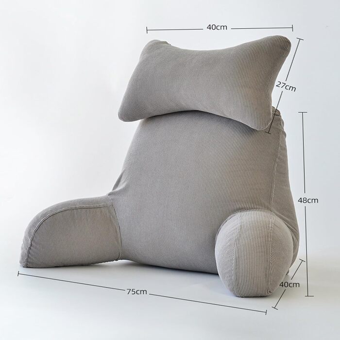 М&39яка подушка для шиї, подушка для читання, яку можна прати, подушка для спини для максимального комфорту та підтримки спини, суцільний світло-сірий дизайн (75 x 40 x 45 см) Світло-сірий 75x40x45 см