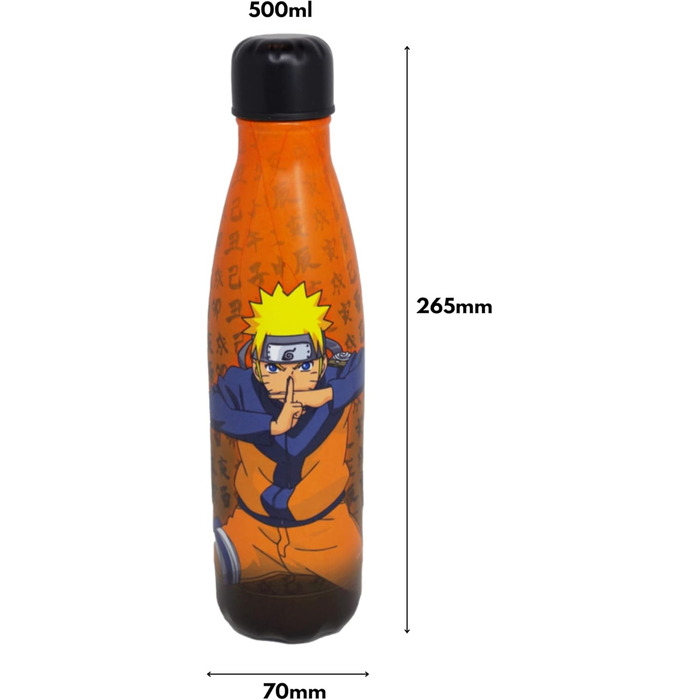 Термос багаторазового використання Naruto, Naruto Shippuden Зберігає напої гарячими або холодними протягом 12 годин для спорту, подорожей, щоденного використання, 500 мл Без BPA Офіційно ліцензований продукт