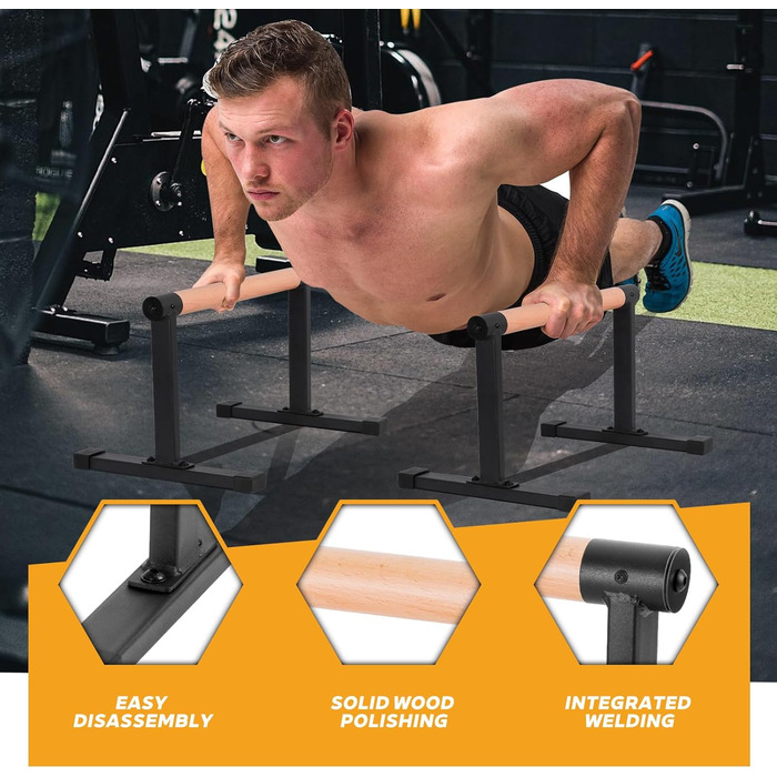 Паралелети, ручки для калістеніки для стійки на руках, віджимань та штовхань - дерев&39яні ручки для домашнього та вуличного фітнесу, домашнє калістетичне обладнання - чорні, великі