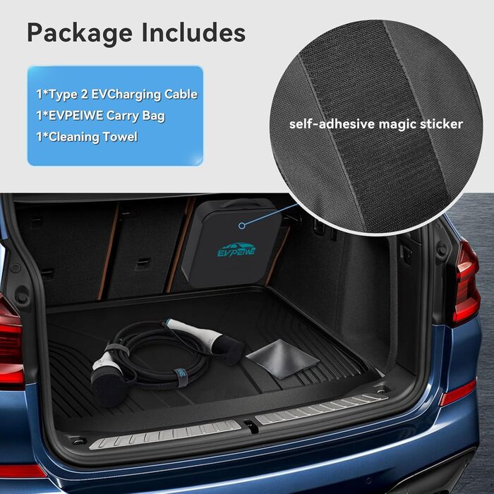 Зарядний кабель EVPEIWE 11кВт 16А тип 2 для електромобілів, 5М Портативний зарядний кабель типу 2 до типу 2 для електромобілів 480
