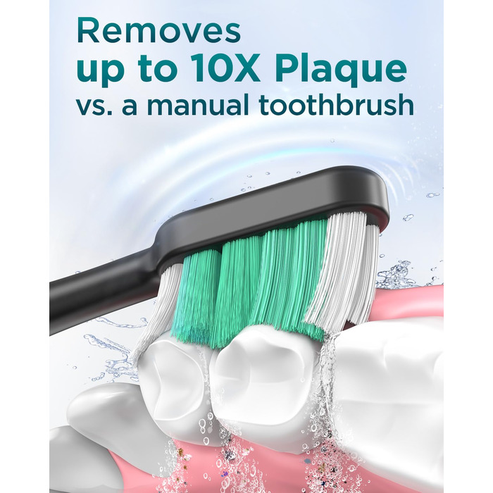 Електрична звукова зубна щітка для дорослих з 8 насадками, дорожнім кейсом, 5 режимами, водонепроникністю IPX7 та 90 днями роботи від акумулятора, чорного кольору, (в упаковці)