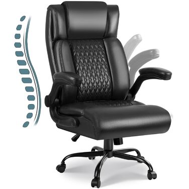 Ергономічне офісне крісло Waleaf з високою спинкою та функцією гойдання, відкидні підлокітники, регульоване по висоті поворотне крісло з колесами для офісу, дому, чорне