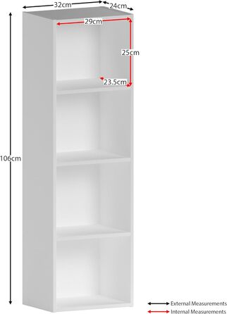 Книжкова полиця Vida Designs Oxford з 4 ярусами кубоподібної форми, біла, дерев&39яна стелажна тумба для офісу, меблі для вітальні, 4 полиці, білий колір