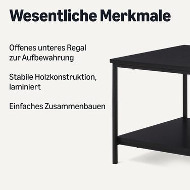 Журнальний столик Storeo Basics, прямокутний, чорний, 50,5 см x 80 см x 42 см Центральний стіл з нижньою полицею, сучасний стиль, чорний журнальний столик для вітальні