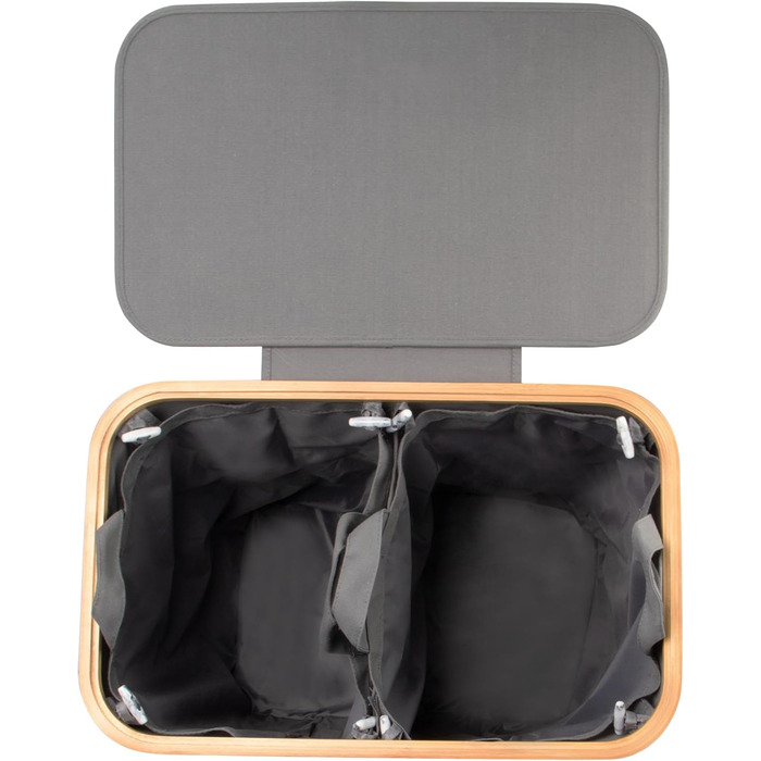 Кошик для білизни з 1 кришкою 2 відділення 150 л Бамбукова тканина Сірий Великий XXL - Кошик для білизни Сірий Темно-сірий Антраци