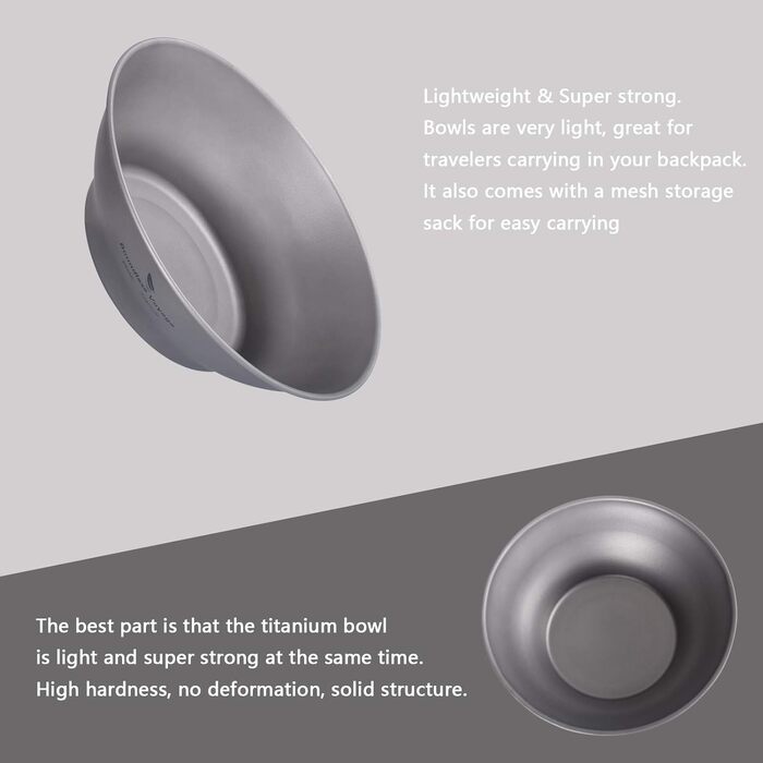 Мл Титанові миски Тарілка Ультралегка одностінна чаша Тарілка Відкритий кемпінговий посуд Кухонне приладдя з сумкою для перенесенн