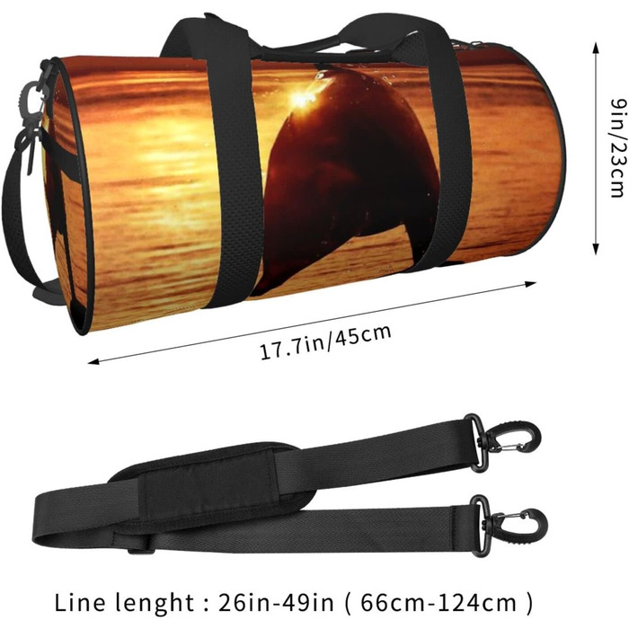 Спортивна сумка для подорожей, Захід сонця, з красивим малюнком дельфіна, дорожня сумка на ніч, чорна, універсальний розмір