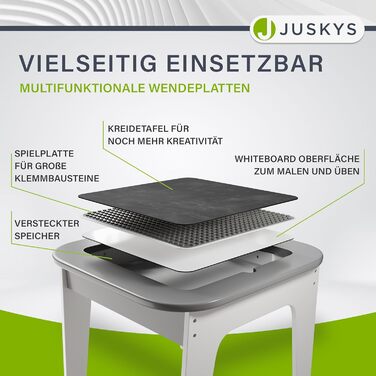 Дитячий комплект сидіння Juskys Milou - Комплект з 2 стільцями та 1 столом - Дерев&39яний дитячий стіл - Ігровий стіл з місцем для зберігання - Комплект сидіння для дітей, Художній стіл - Сірий