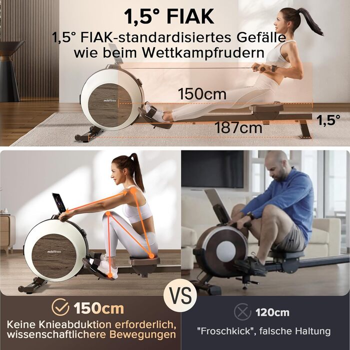 Домашній гребний тренажер MOBI FITNESS, інтелектуальний магнітний гребний тренажер з 40 рівнями опору, максимальний опір 45 кг, максимальна вага користувача 160 кг, світлодіодний дисплей даних, тиха конструкція (сумісний із додатком) Luka