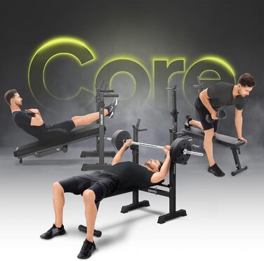 Лава для жиму штанги ZIPRO Core Складана лава з регульованими стійками для штанги та ручками для віджимань Фітнес-лава, вантажопідйомність 230 кг, регулювання висоти в 7 положеннях, силова станція без штанги