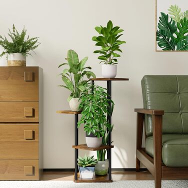 Підставка для рослин Bamworld, підставка для квітів, металева, чорна, полиця для рослин для приміщень/вулиці з 4 ярусами, кутова підставка для квітів для тераси, саду, балкону, вітальні, спальні (коричнева) 4-ярусна, рустикальний коричневий