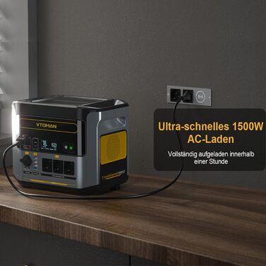 Портативна електростанція VTOMAN FlashSpeed 1500 - сонячний генератор потужністю 1548 Втгод з 3 вихідними змінними струмами по 1500 Вт (пік 3000 Вт), швидка зарядка 0-100 за 1 годину, LFP електростанція для використання на свіжому повітрі, кемпінгу, автоф