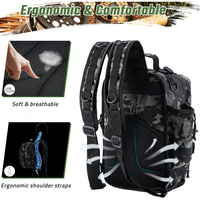 Рибальська сумка Aceshop, водонепроникний рюкзак для рибальських снастей Рибальський рюкзак Військова сумка через плече Molle Fishing Bag Тактичний туристичний рюкзак Багатофункціональний військовий рюкзак для риболовлі Похідний камуфляж