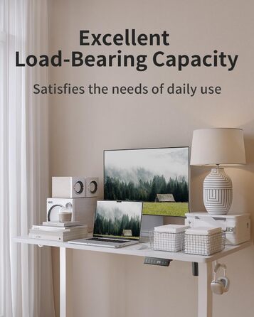 Стіл FEZIBO з регульованою висотою та портами зарядки USB-A та USB-C, 140 x 70 см, стіл з електричним регулюванням висоти, ергономічний стіл для домашнього офісу з можливістю сидіти та стояти, білий 140 x 70 см