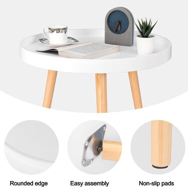 Невеликий круглий бічний столик, журнальний столик, підставка для рослин, тумбочка, масив дерева, скандинавський дизайн, білий, 50 x 44 см (діаметр x висота), TS143ws