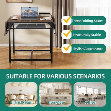 Розкладний обідній стіл YITAHOME, розсувний відкидний стіл з тримачем для зберігання та 4 регульованими ніжками, для 2-6 осіб, 120 x 78 x 75 см, рустикальний коричневий та чорний