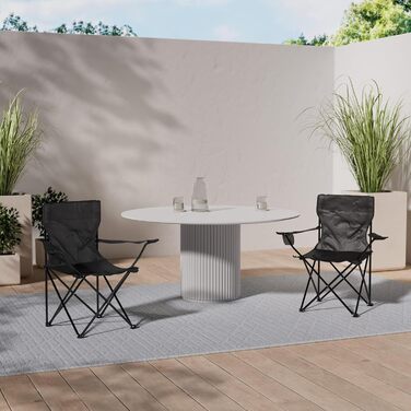 Комплект з 2 предметів Nexos рибальське крісло, розкладне крісло, кемпінгове крісло з підлокітниками та підсклянником, практичне, міцне, легке, чорне