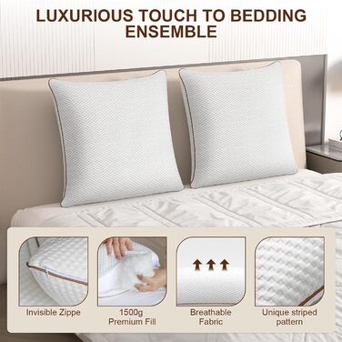 Подушка 80x80 см, комплект із 2 подушок зі знімним бамбуковим чохлом, м&39який наповнювач з мікрофібри, який можна прати, подушка для ліжка та декоративна подушка для дивана або ліжка