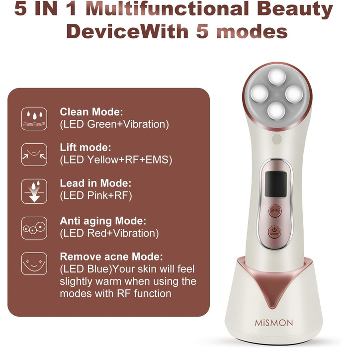 Ультразвуковий пристрій для краси обличчя 5 в 1 багатофункціональний антивіковий масажер проти зморшок світлодіодний фотонний масажер для підтяжки шкіри