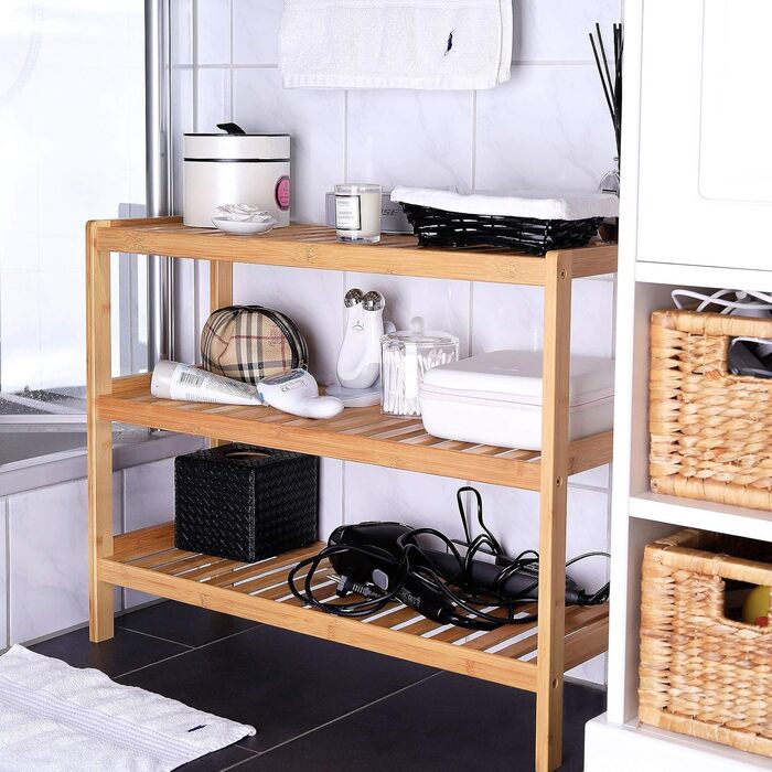 Полиця для взуття dibea з 3 полицями, бамбукова шафа для взуття, окремостояча полиця, кухонна полиця, полиця для вітальні, 70x26x55 см, натуральний колір, натуральний, 70x26x55 (3 полиці)