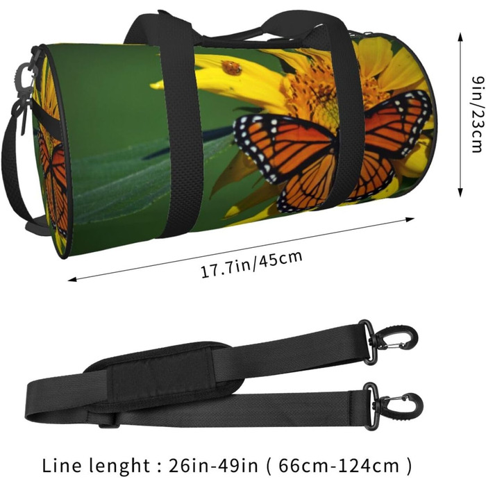 Спортивна сумка для подорожей, з принтом соняшників та метеликів, дорожня сумка на ніч, чорна, універсальний розмір