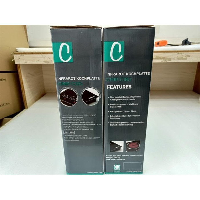 Інфрачервоні конфорки CUSIMAX 2 шт. електричні, склокерамічна варильна поверхня 2 варильні поверхні з термостатом для захисту від перегріву, подвійна конфорка ідеальна для приготування їжі, кемпінгова конфорка нержавіюча сталь чорна склокераміка 50.0 * 33