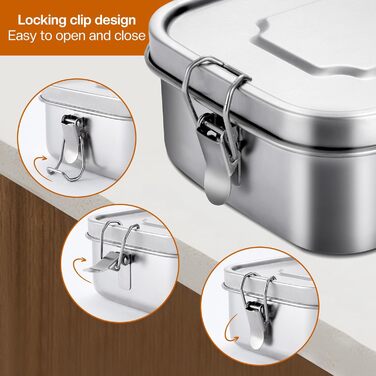 Ланчбокс з нержавіючої сталі 1200 мл - металевий контейнер для їжі з двома відділеннями та силіконовою прокладкою, герметичний, без BPA - для дорослих та дітей