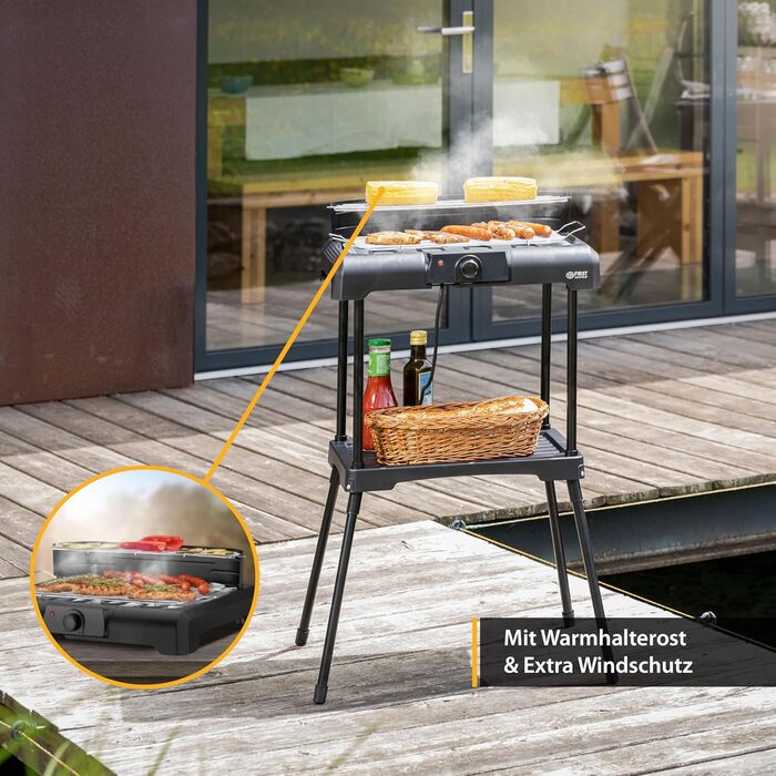 Підлоговий гриль TZS Перша Австрія 2000 Вт Електричний гриль з регулятором температури та відбивачем тепла Садовий гриль на ніжках Поверхня гриля 45 см х 22 см з тамбуром Барбекю Електричний стіл Гриль