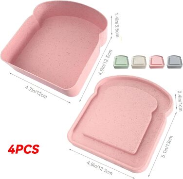 Набір з 4 контейнерів для сендвічів прямокутної форми, пластикові, для приготування, мікрохвильової печі та посудомийної машини, 12,5 x 12 x 3,5 см, рожевий, блакитний, зелений, бежевий