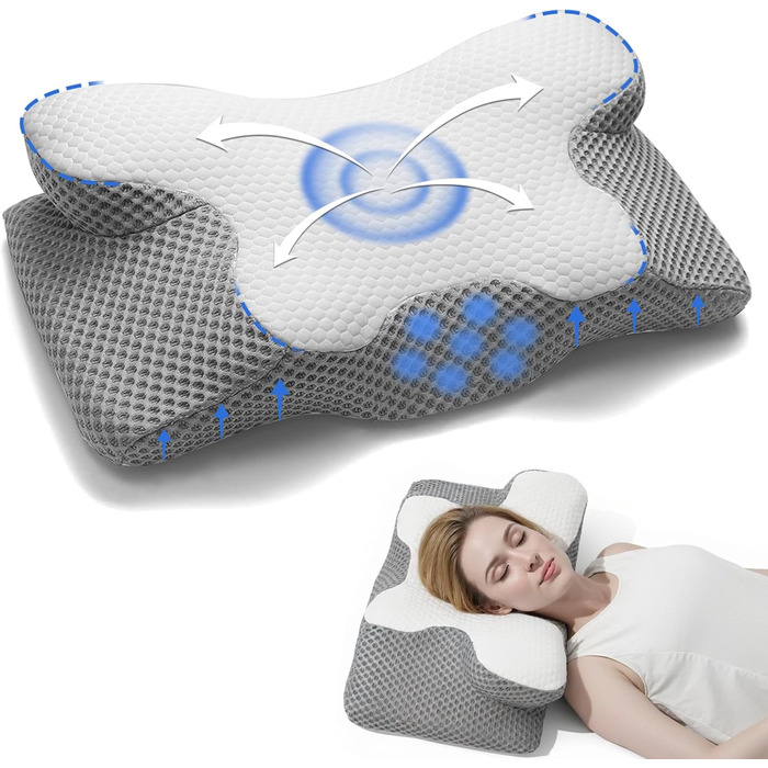 Подушка для шиї, подушка з піни з ефектом пам&39яті, ергономічна подушка, ортопедична подушка. Підходить для сну на боці, спині та животі. Полегшує біль у плечах та забезпечує полегшення. 60 * 34 * 13/10 см
