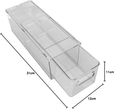 Штабелювана шухляда для зберігання, універсальне використання для ванної кімнати, спальні та офісу. Прозорий контейнер з кількома відділеннями для косметики, туалетного приладдя та іншого (3 літри).