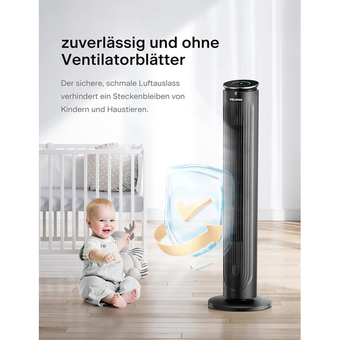 Тихий баштовий вентилятор Pelonis, 4,2 м/с вентилятор з пультом дистанційного керування, баштовий вентилятор на підставці з 9-годи