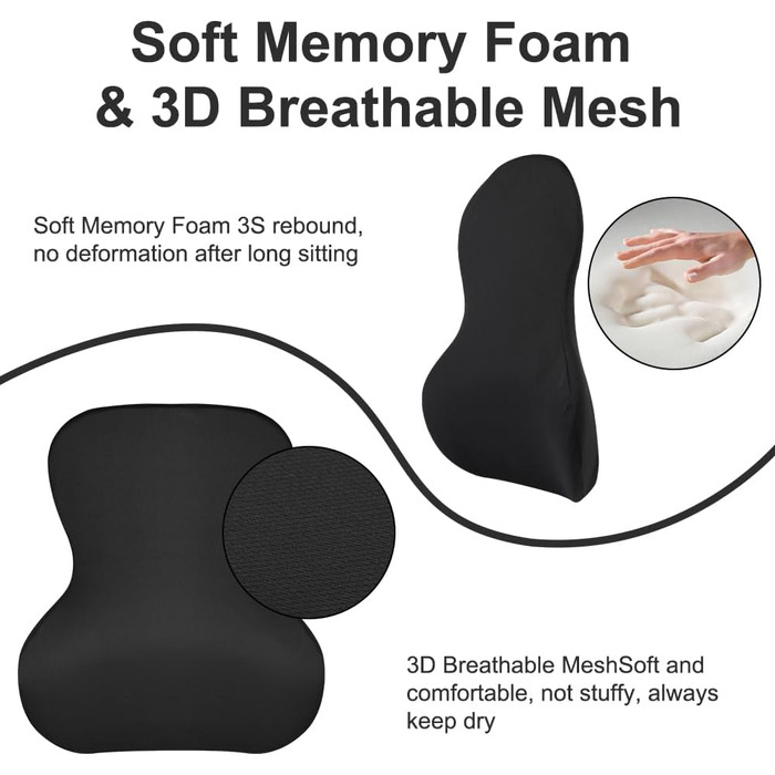 Подушка для спинки Ainiv для офісних крісел, поперекова опорна подушка для спини в автомобілі, вдома, в офісі, поперекова подушка для робочих крісел, автомобільна спинка, накладка на спинку з піни з ефектом пам&39яті, чохол, який можна прати, чорна спинка